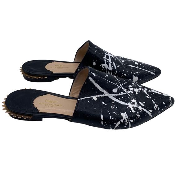 Eugene Riconneaus Splash Paint Flats Spiked Heel Size 36 EUC Pointed Toe Slide - Picture 2 of 6
